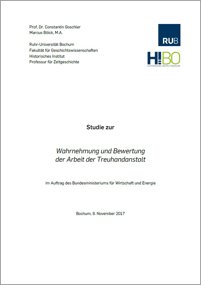Cover for Studie zur Wahrnehmung und Bewertung der Arbeit der Treuhandanstalt im Auftrag des Bundesministeriums für Wirtschaft und Energie
